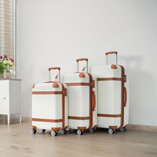Hardshell Luggage Sets 3 Piece double spinner 8 wheels Suitcase with TSA Lock Lightweight 20''24''28'' White + ABS