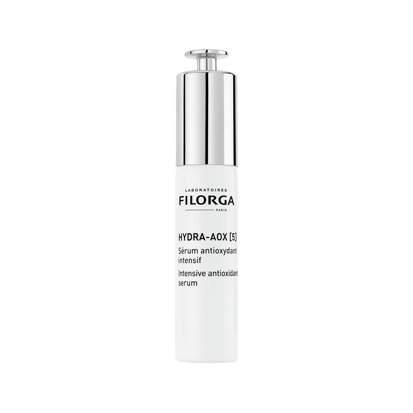 Filorga Hydra-AOX [5] face serum bottle with silver pump cap on Tampa Home & Garden Store