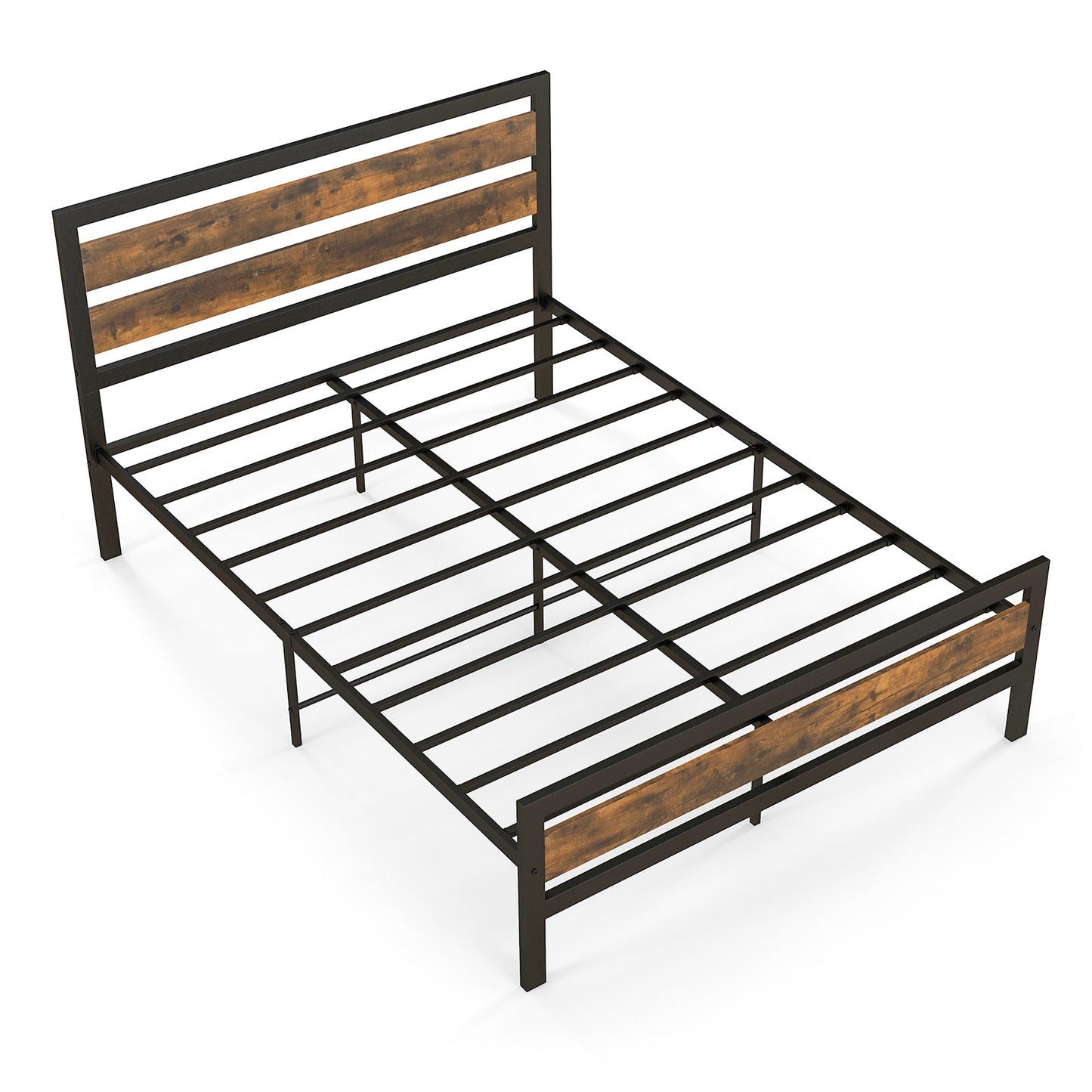 Estructura de cama industrial Full/Queen con cabecera y pie de cama rústicos - Tamaño Queen