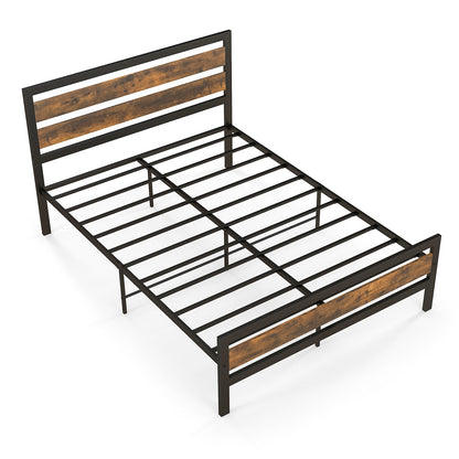 Estructura de cama industrial Full/Queen con cabecera y pie de cama rústicos - Tamaño Queen