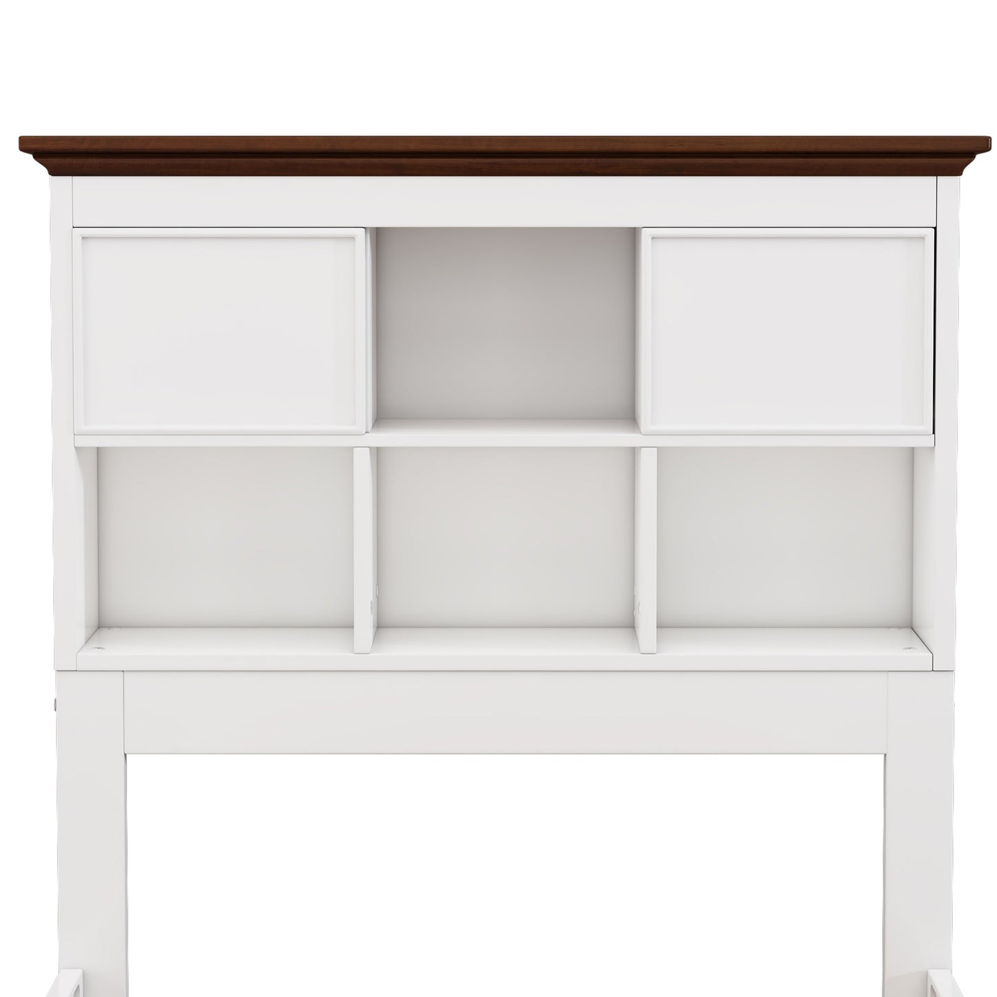 Solid Pine Captain Bookcase Bed with Trundle Bed and 3 Spacious Under Bed Drawers in Casual,Full, White+Walnut - Tampa Home & Garden Store