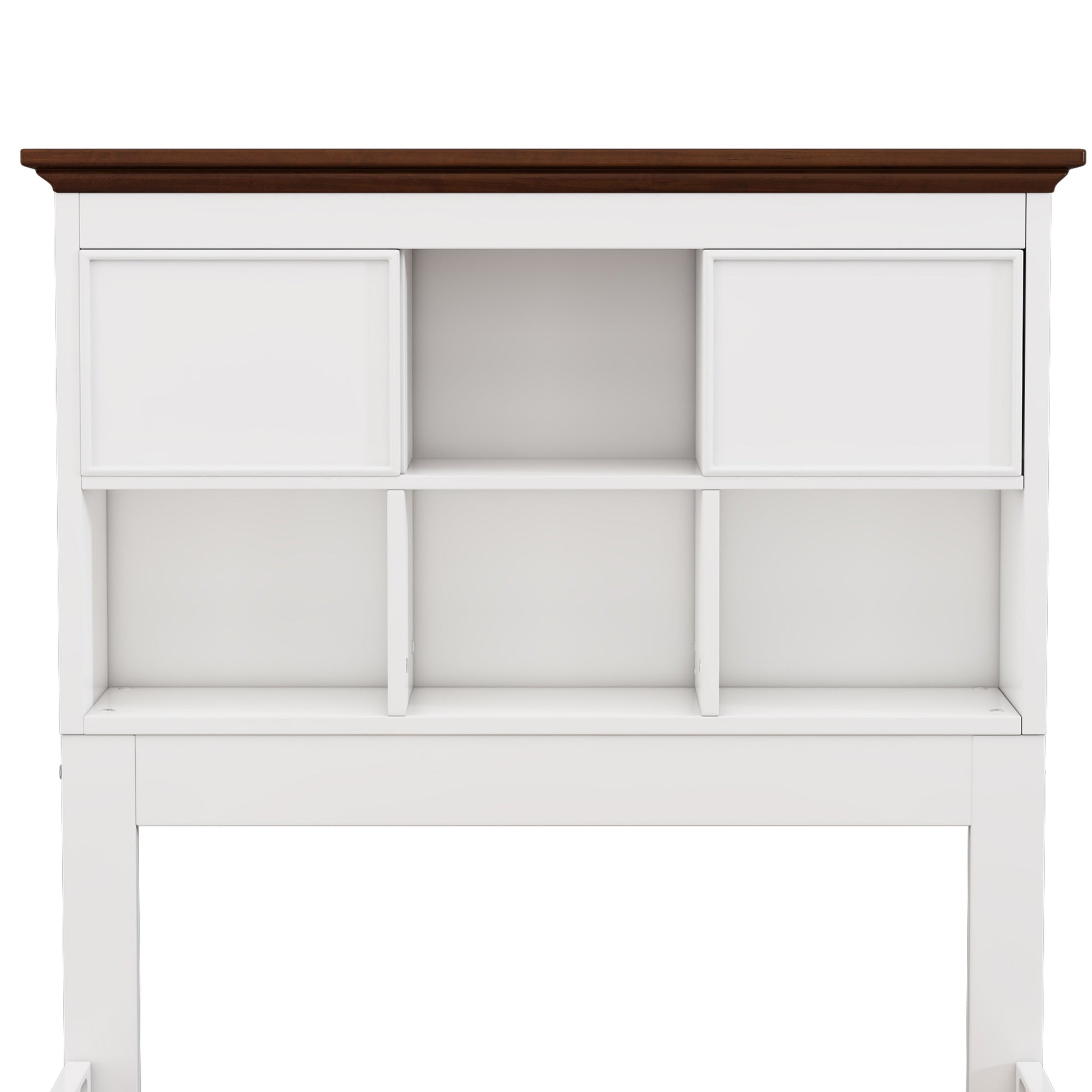 Solid Pine Captain Bookcase Bed with Trundle Bed and 3 Spacious Under Bed Drawers in Casual,Full, White+Walnut - Tampa Home & Garden Store