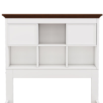 Solid Pine Captain Bookcase Bed with Trundle Bed and 3 Spacious Under Bed Drawers in Casual,Full, White+Walnut - Tampa Home & Garden Store