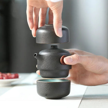 Black pottery quick guest cup one pot two cups household outdoor travel tea set portable bag Kung Fu outdoor portable bubble