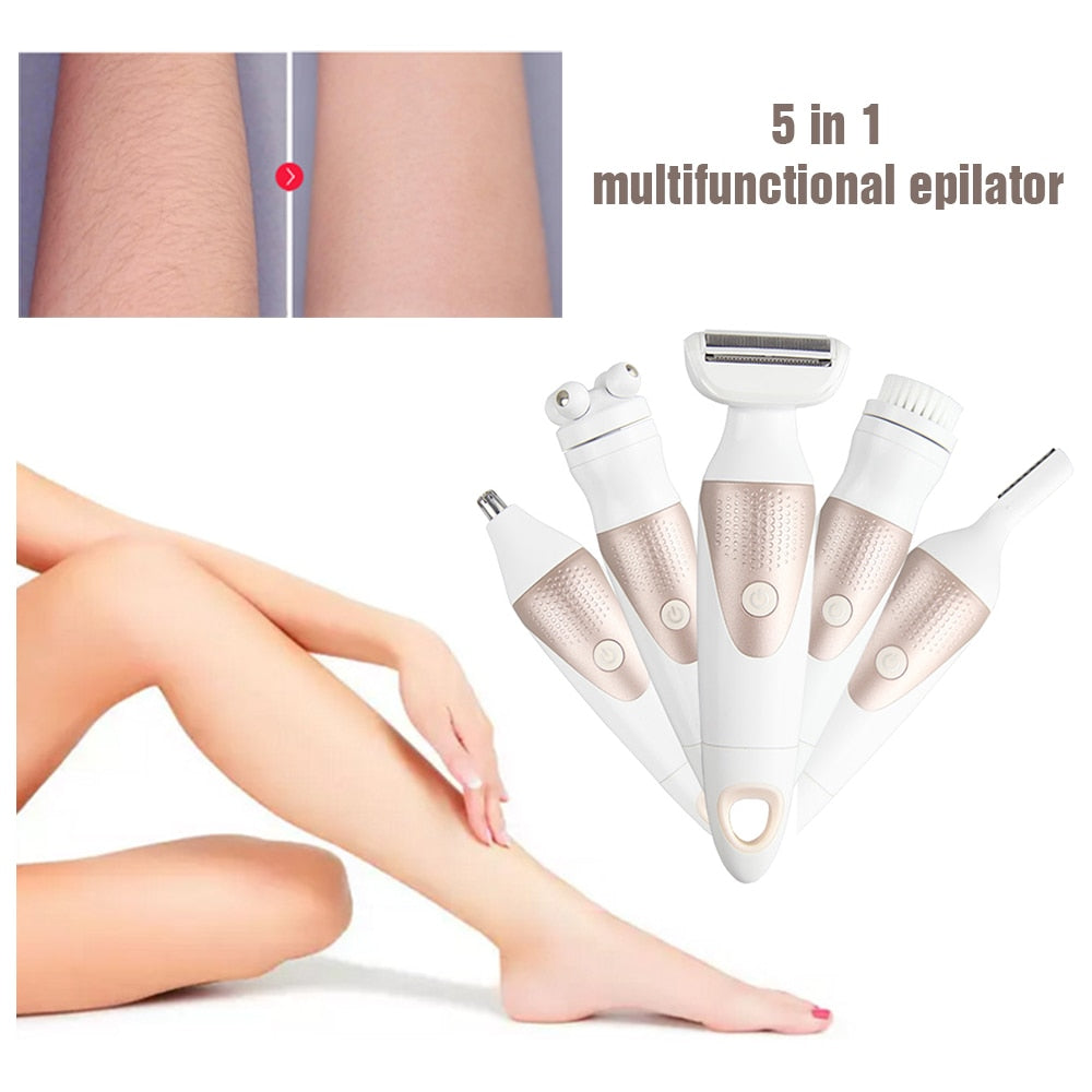 5 In 1 Electric Shaver Waterproof Razor Shaving Machine Women Hair Leg Bikini Depilation Trimmer Depilatory Hair Remover - Tampa Home & Garden Store
