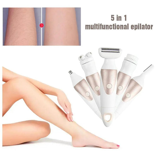 5 in 1 waterproof epilator with attachments in white rose-gold for legs and bikini depilation on Tampa Home & Garden Store