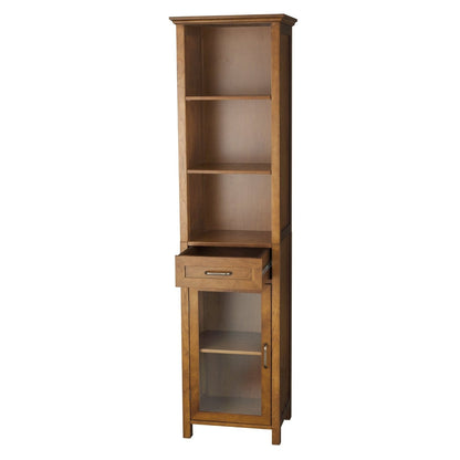 Mueble alto para baño con acabado de roble, estantes y almacenaje
