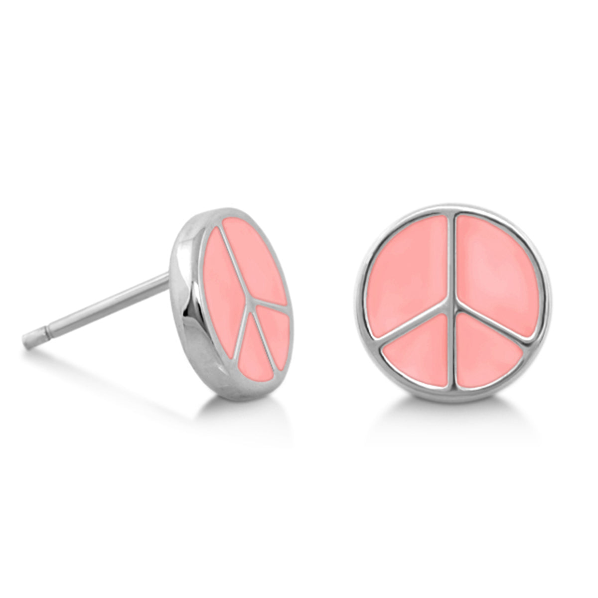Peaceful Kids Earring pink peace sign stud in silver setting by Lauren G Adams, girl's earrings on Tampa Home & Garden Store