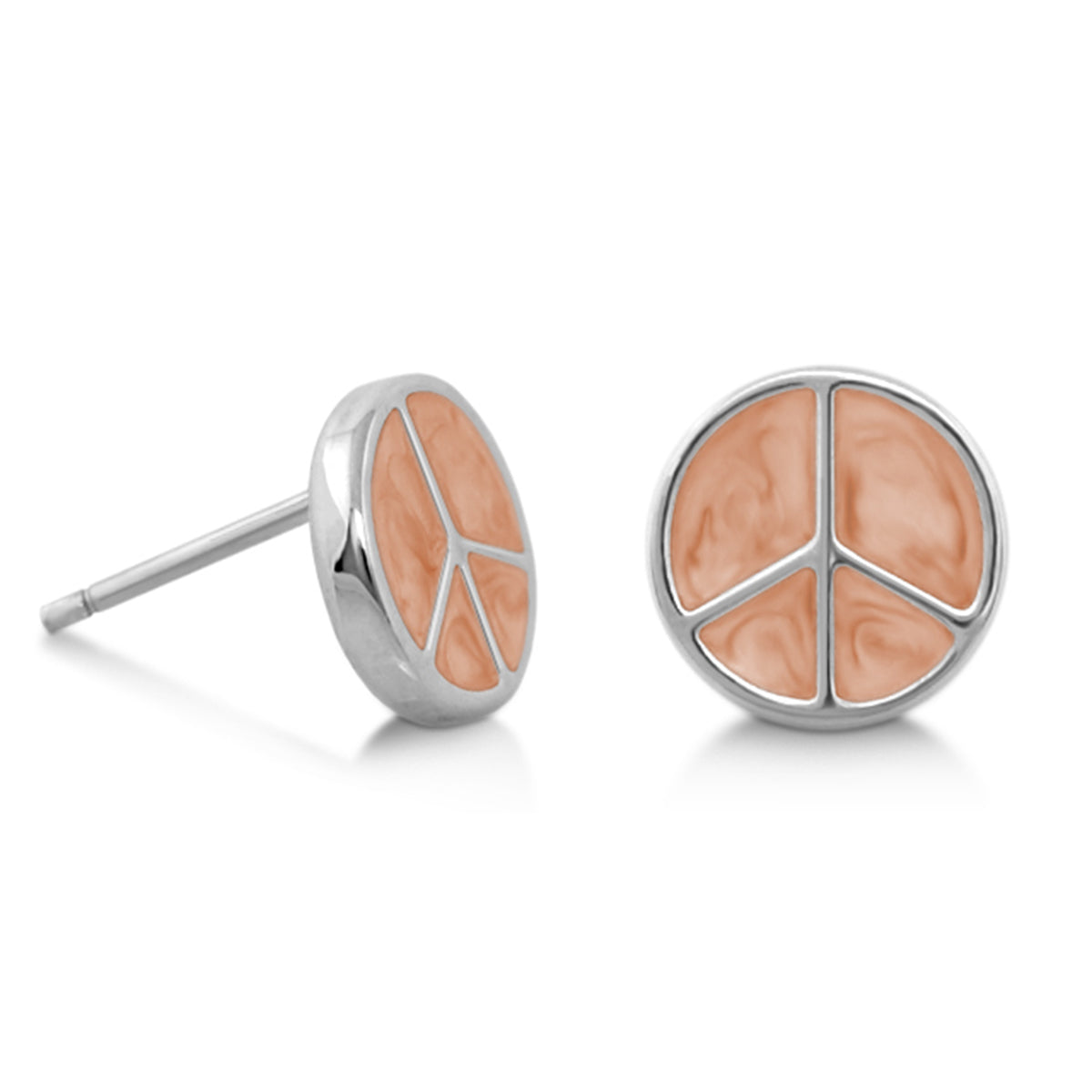 Peaceful Kids Earring pair by Lauren G Adams, peach marbled discs with silver dividers on Tampa Home & Garden Store