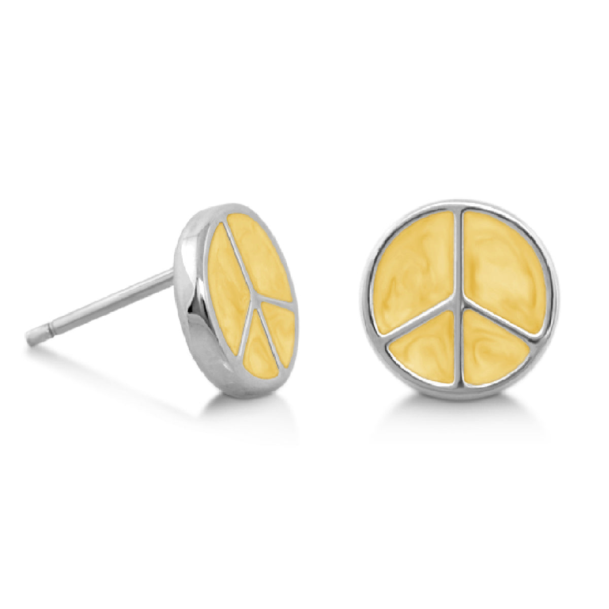 Peaceful Kids Earrings pair, yellow enamel peace sign studs, Lauren G Adams on Tampa Home & Garden Store