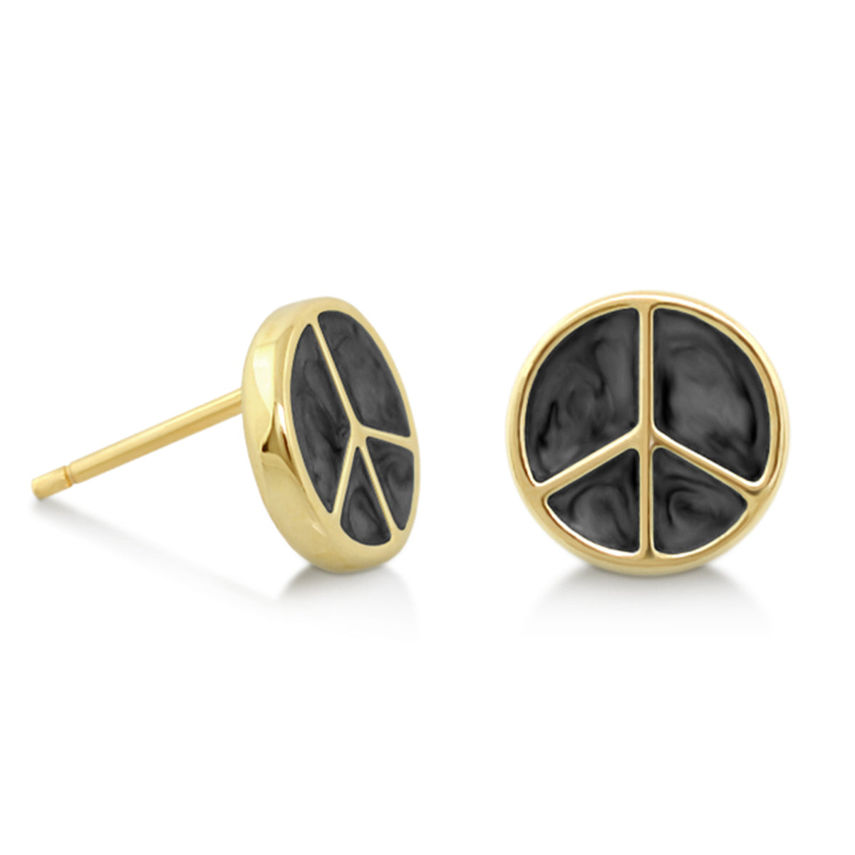 Peaceful Kids Earring, gold-tone round stud with black marbled peace symbol, Lauren G Adams on Tampa Home & Garden Store