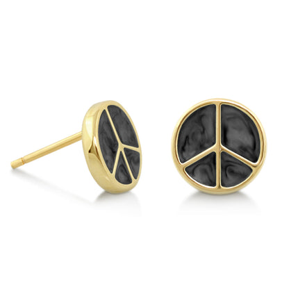 Peaceful Kids Earring, gold-tone round stud with black marbled peace symbol, Lauren G Adams on Tampa Home & Garden Store