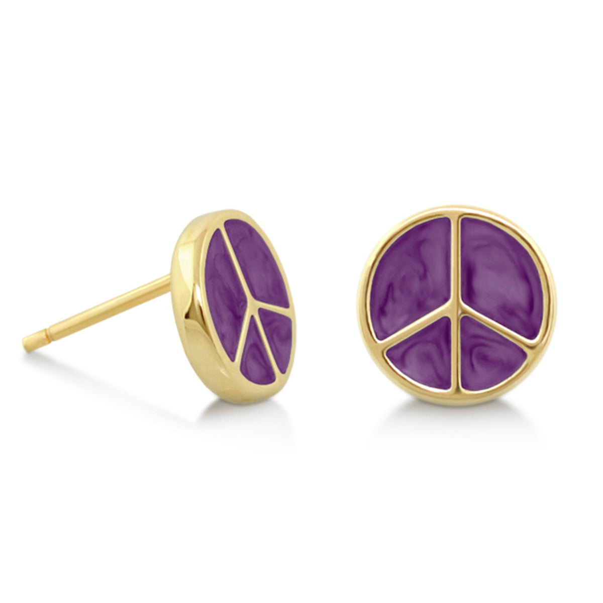 Peaceful Kids Earring gold-tone stud with purple peace symbol by Lauren G Adams on Tampa Home & Garden Store