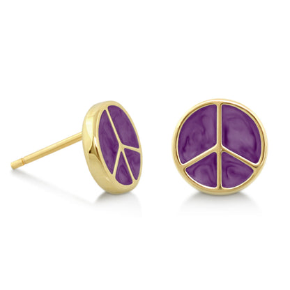 Peaceful Kids Earring gold-tone stud with purple peace symbol by Lauren G Adams on Tampa Home & Garden Store