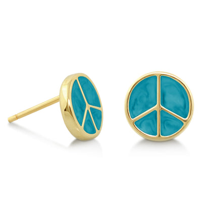 Peaceful Kids Earrings gold-tone turquoise peace sign studs by Lauren G Adams pair on Tampa Home & Garden Store