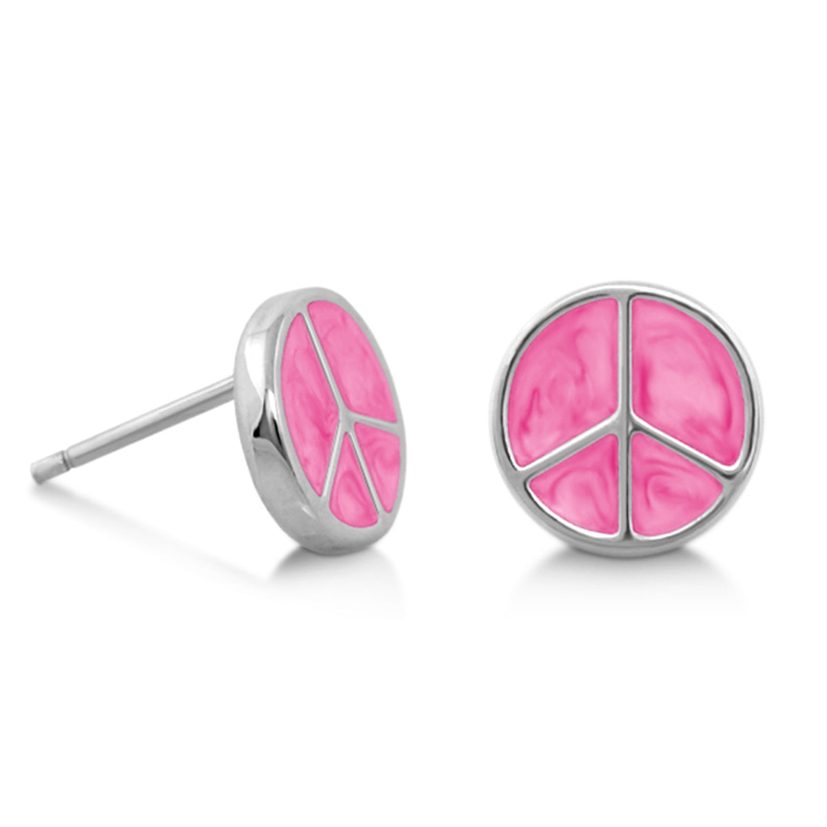 Peaceful Kids Earrings pair pink peace sign studs, silver-tone, Lauren G Adams on Tampa Home & Garden Store