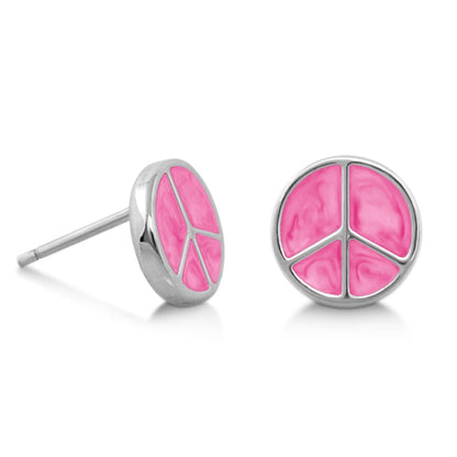 Peaceful Kids Earrings pair pink peace sign studs, silver-tone, Lauren G Adams on Tampa Home & Garden Store