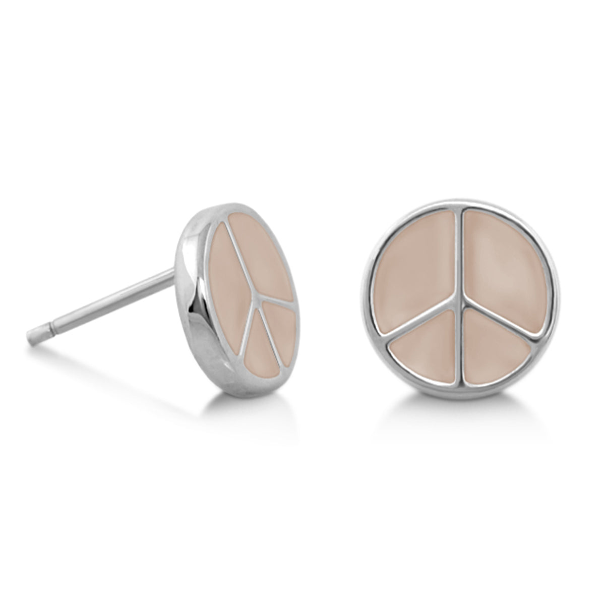 Peaceful Kids Earring pair by Lauren G Adams, silver stud with beige peace sign enamel on Tampa Home & Garden Store
