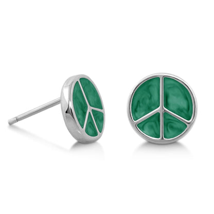 Peaceful Kids Earrings by Lauren G Adams, girl’s green enamel peace sign studs, pair on Tampa Home & Garden Store