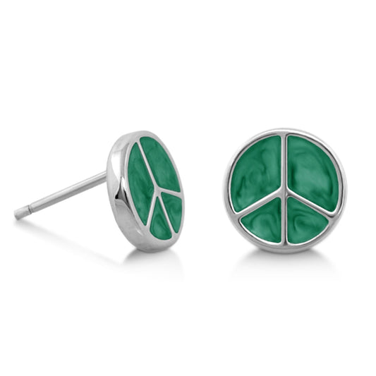 Peaceful Kids Earrings by Lauren G Adams, girl’s green enamel peace sign studs, pair on Tampa Home & Garden Store