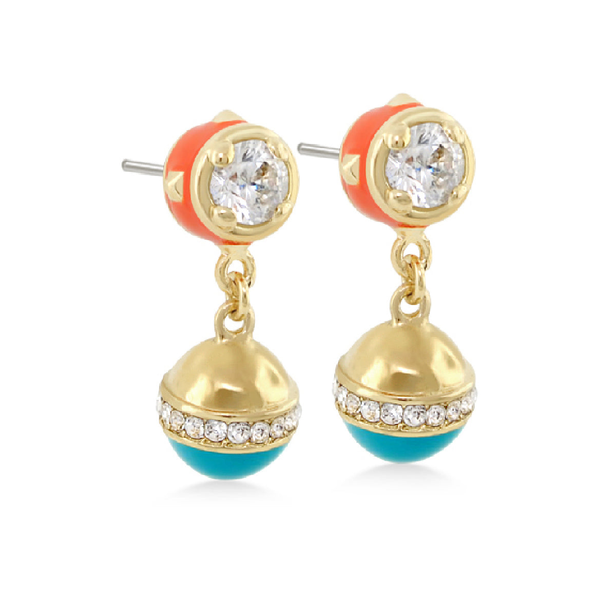 Flower Girl Daisy Earrings Bell Drop pair coral top teal bottom by Lauren G Adams on Tampa Home & Garden Store