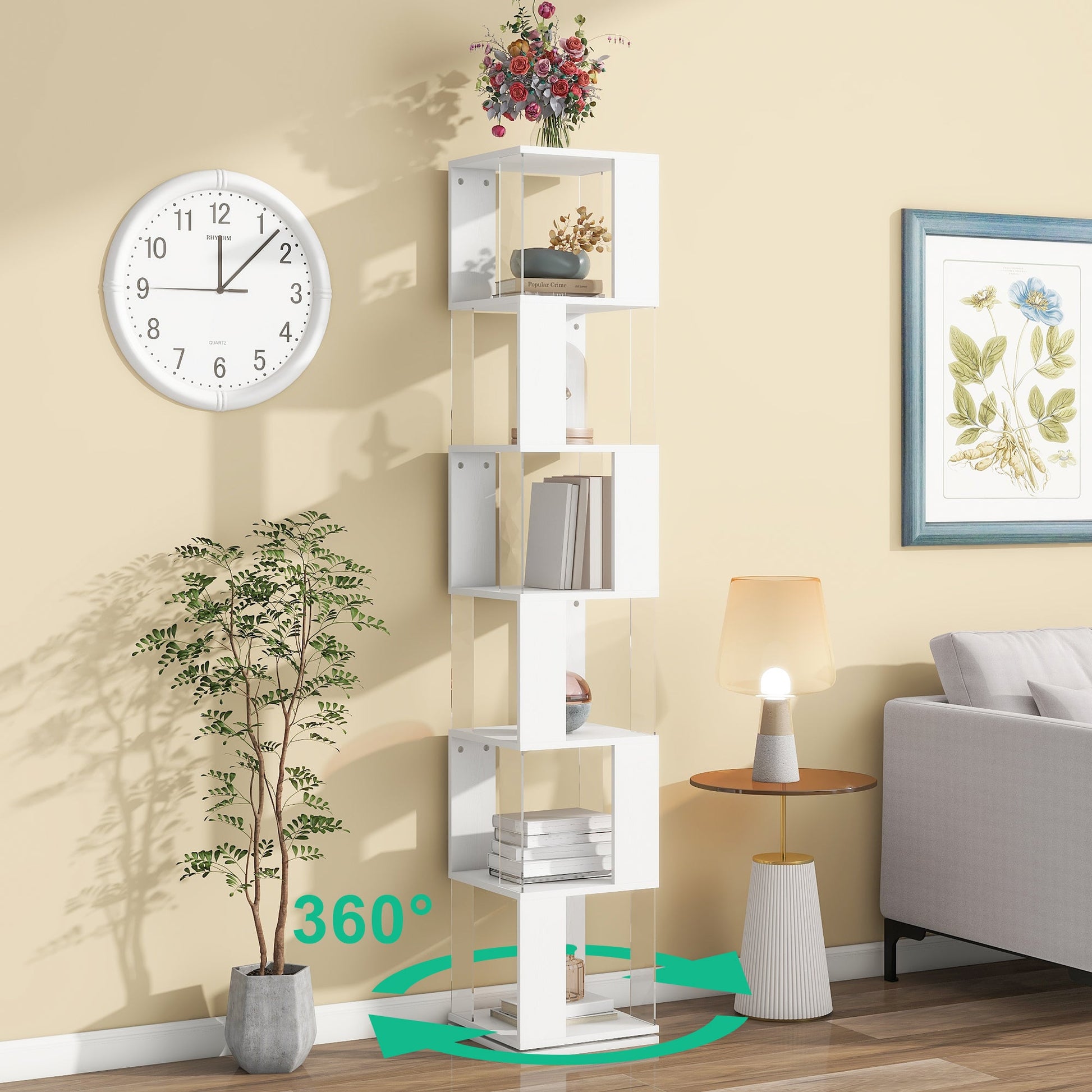 6-layer rotating acrylic board simple bookshelf, multi-functional creative bookshelf for students in the living room - Tampa Home & Garden Store