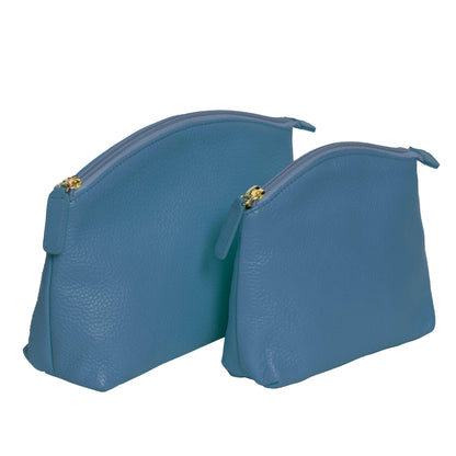 Sophia Full Grain Leather Storage Set, teal pebbled leather with dual zippers, MiamiLeathers.com on Tampa Home & Garden Store