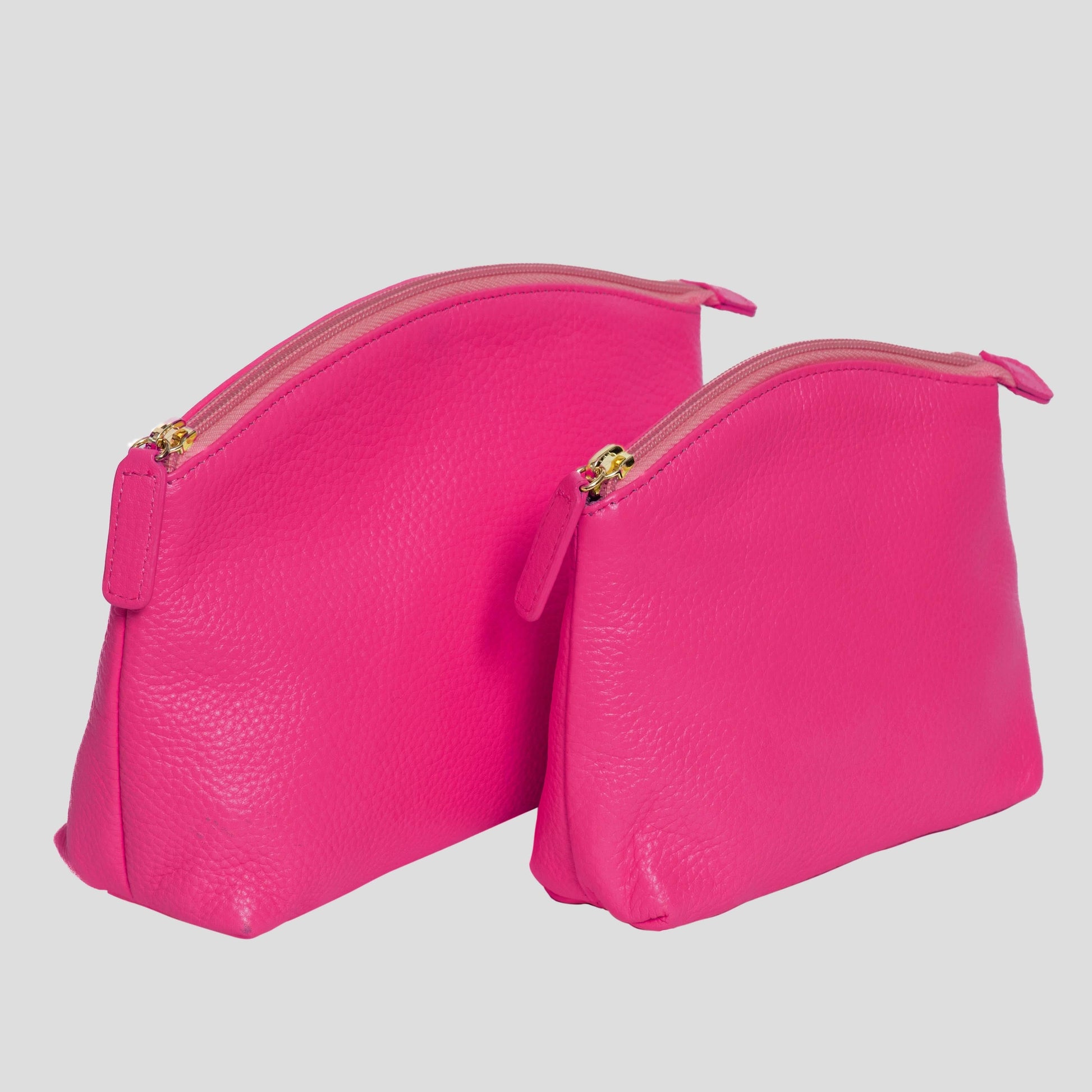 Sophia Full Grain Storage Set 2-pcs pink pouches with gold zippers by MiamiLeathers.com on Tampa Home & Garden Store