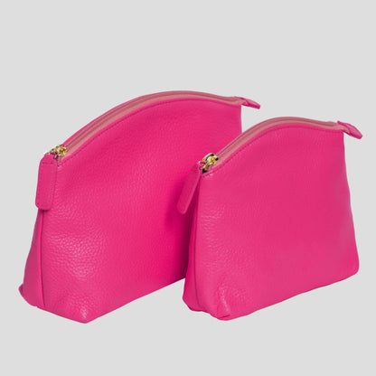 Sophia Full Grain Storage Set 2-pcs pink pouches with gold zippers by MiamiLeathers.com on Tampa Home & Garden Store