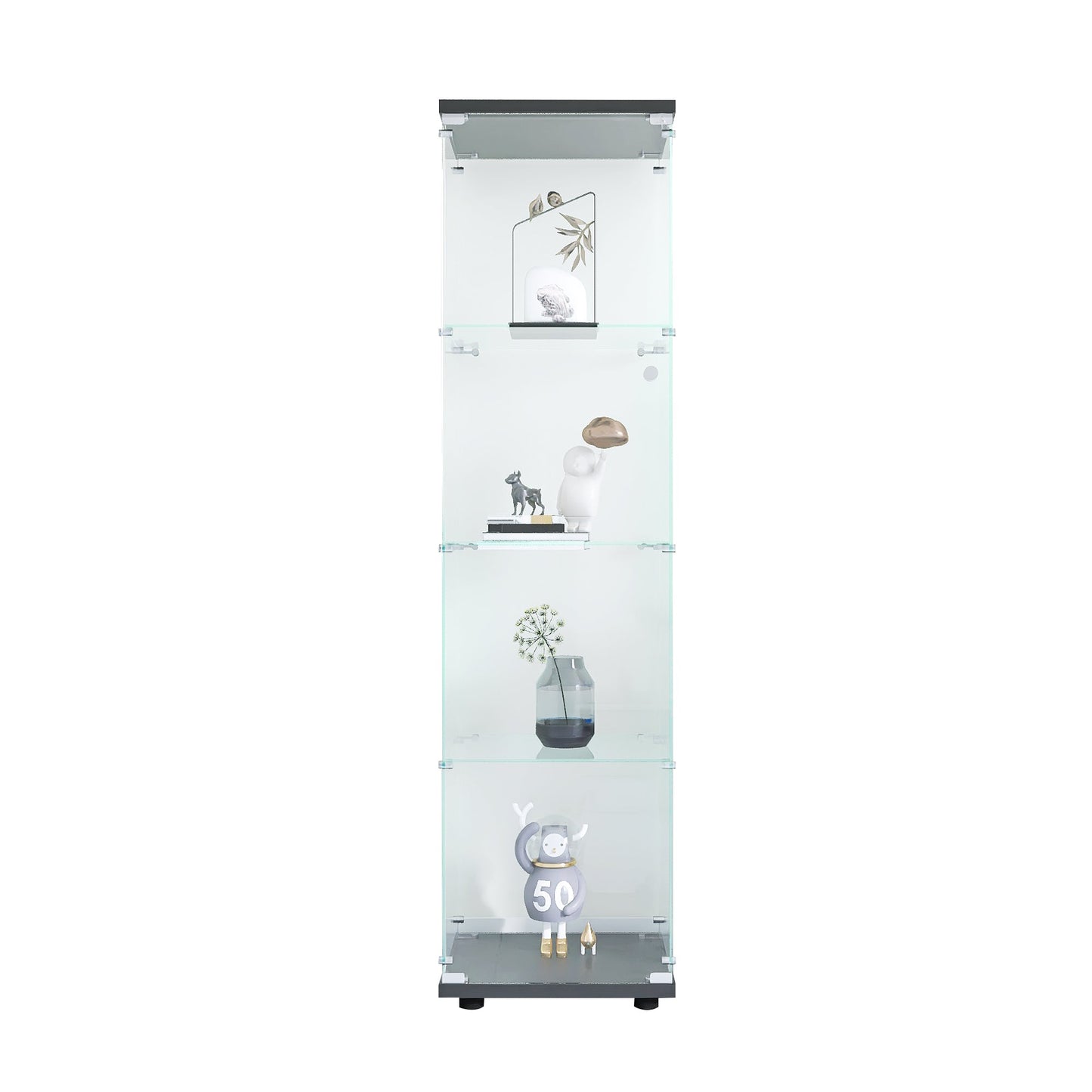 4 glass display cabinets with door shelves, floor standing antique bookshelf, 64.7 "* 16.7" * 14.3 ", black - Tampa Home & Garden Store