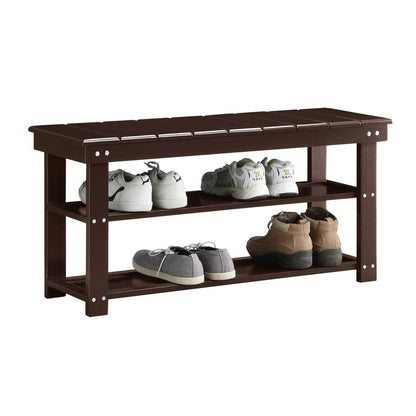 Banco zapatero de almacenamiento de 2 estantes de madera color espresso para recibidor o armario