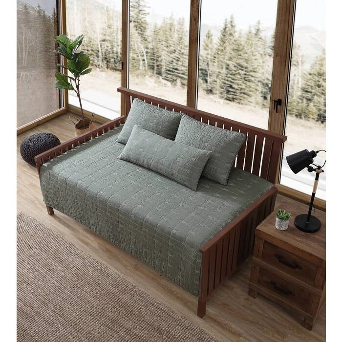 Juego de funda de sofá cama de algodón de 4 piezas con patrón de peces ladrillo verde oscuro ligero