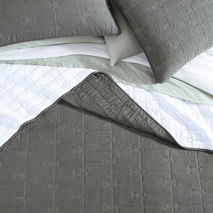 Juego de funda de sofá cama de algodón de 4 piezas con patrón de peces ladrillo verde oscuro ligero