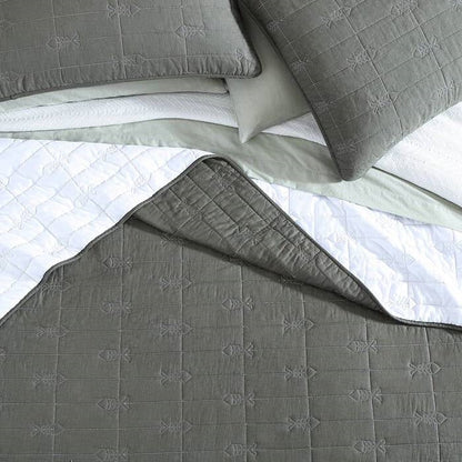 Juego de funda de sofá cama de algodón de 4 piezas con patrón de peces ladrillo verde oscuro ligero
