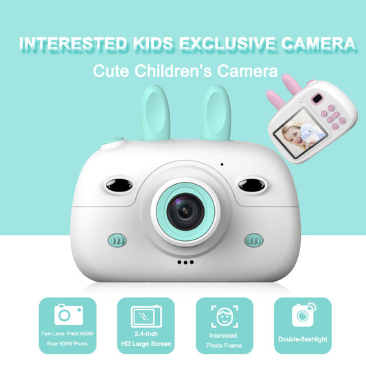 New Children's Camera Rabbit Ears Cartoon Mini Small SLR HD Screen Dual Lens Digital Camera Gift For Children