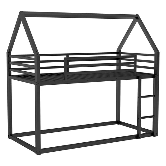 Twin over twin bunk bed frame with built-in ladder in dark gray metal on Tampa Home & Garden Store
