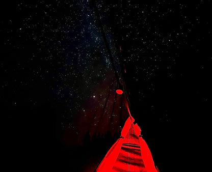 Sky View Solo Tent red exterior under a starry night sky by Sky View Tents on Tampa Home & Garden Store