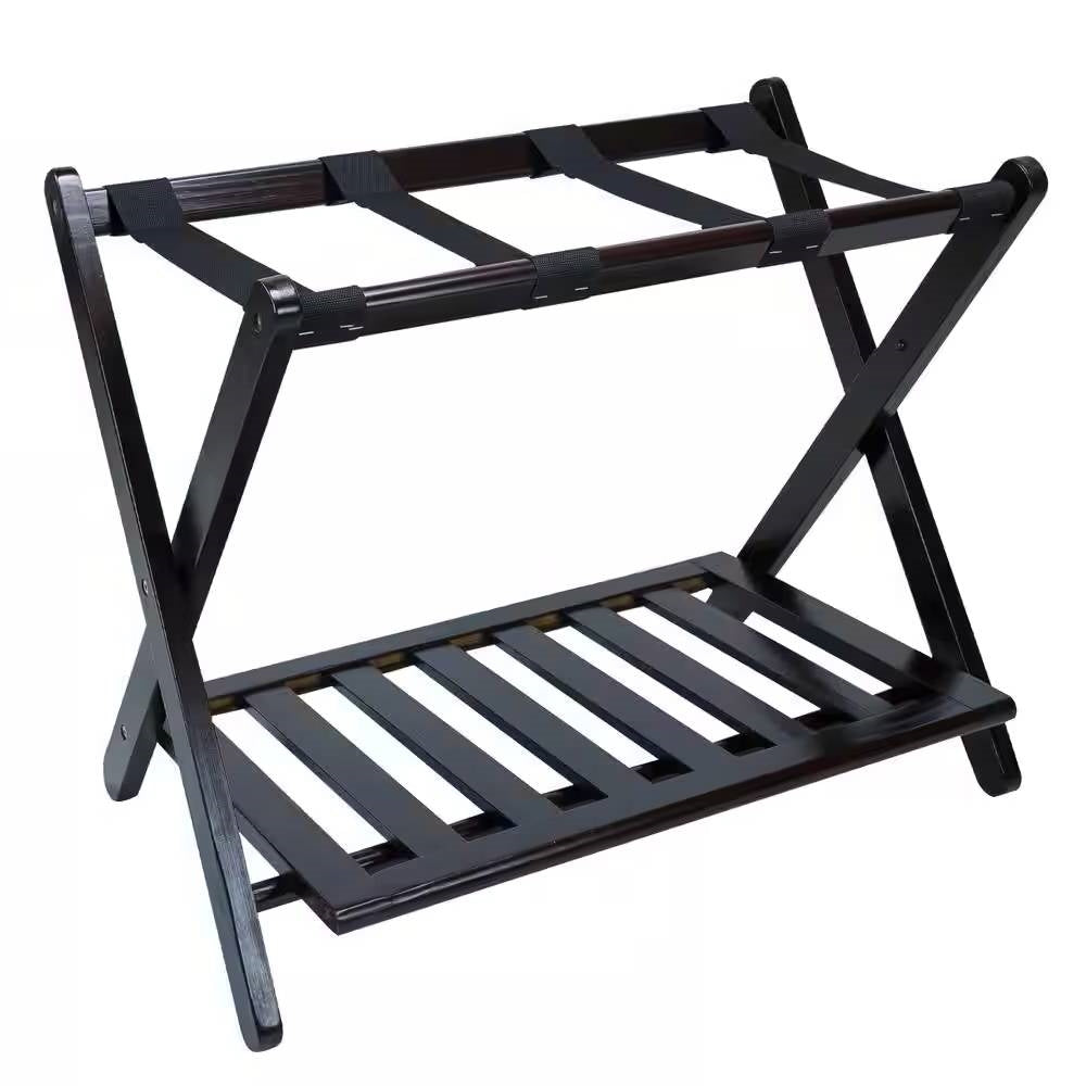 Maletero de madera maciza resistente con estante inferior de almacenamiento en color marrón oscuro
