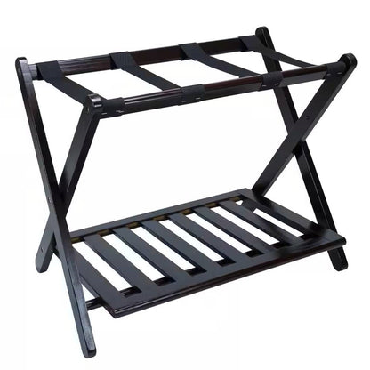 Maletero de madera maciza resistente con estante inferior de almacenamiento en color marrón oscuro