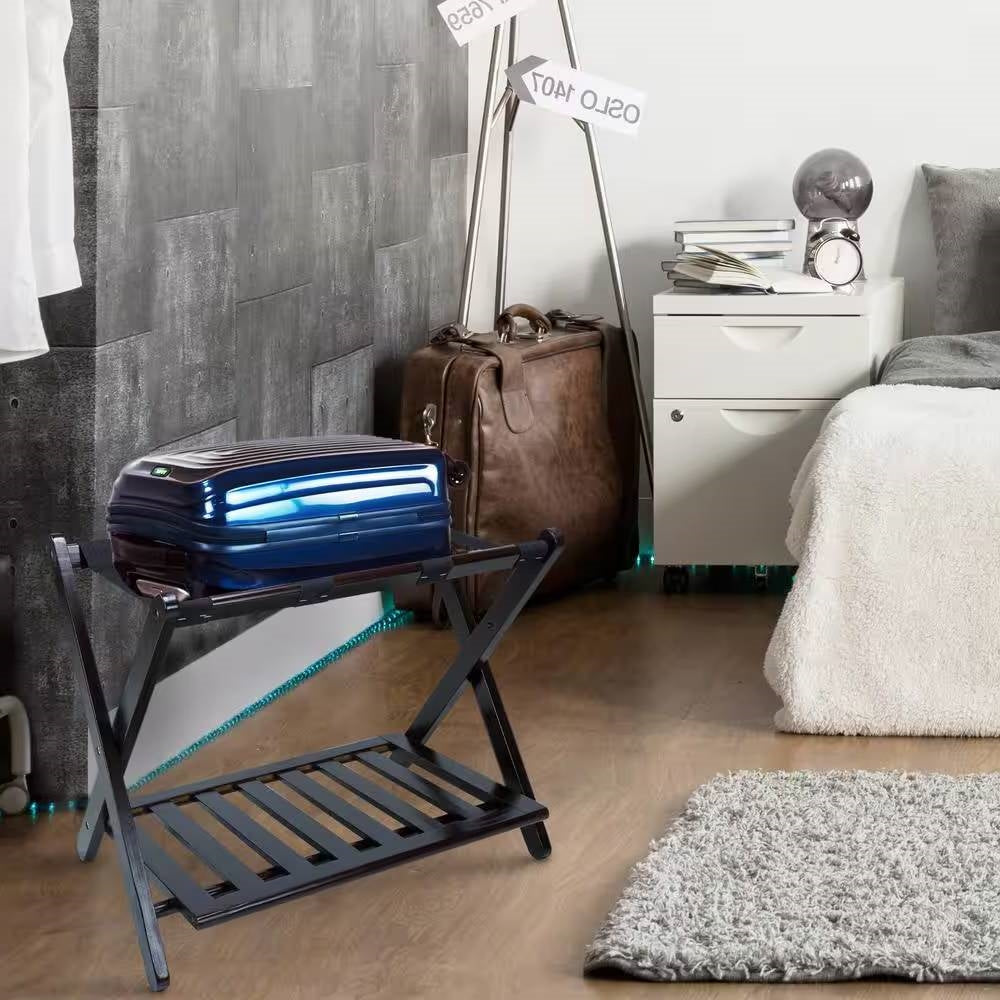 Maletero de madera maciza resistente con estante inferior de almacenamiento en color marrón oscuro