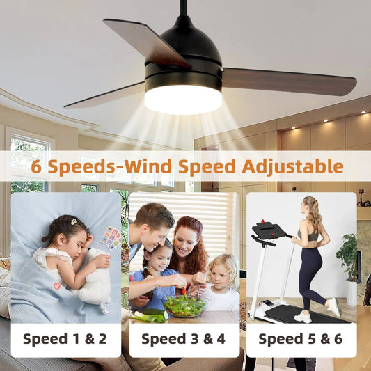 48 inch minimalist straight blade ceiling fan with wood-toned blades and integrated LED light on Tampa Home & Garden Store