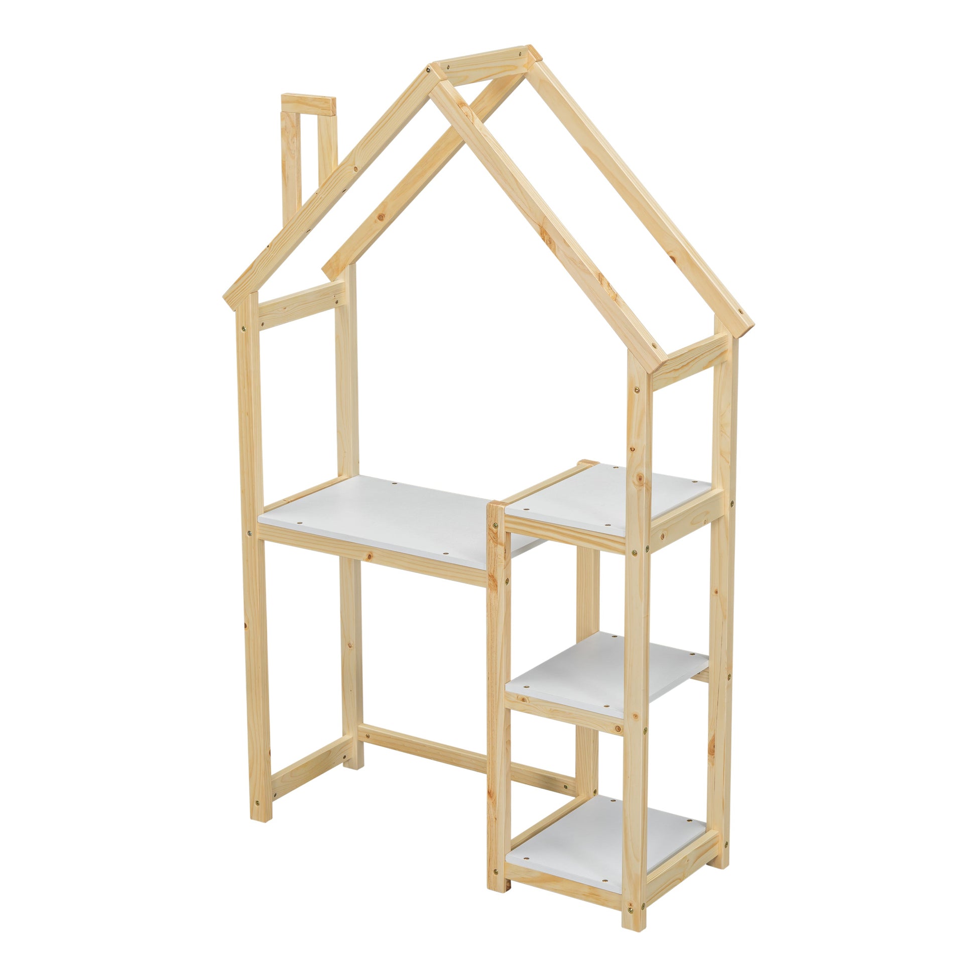 House-shaped Wooden writing Desk Kids study Table Bookshelf & Toy Storage Natural - Tampa Home & Garden Store