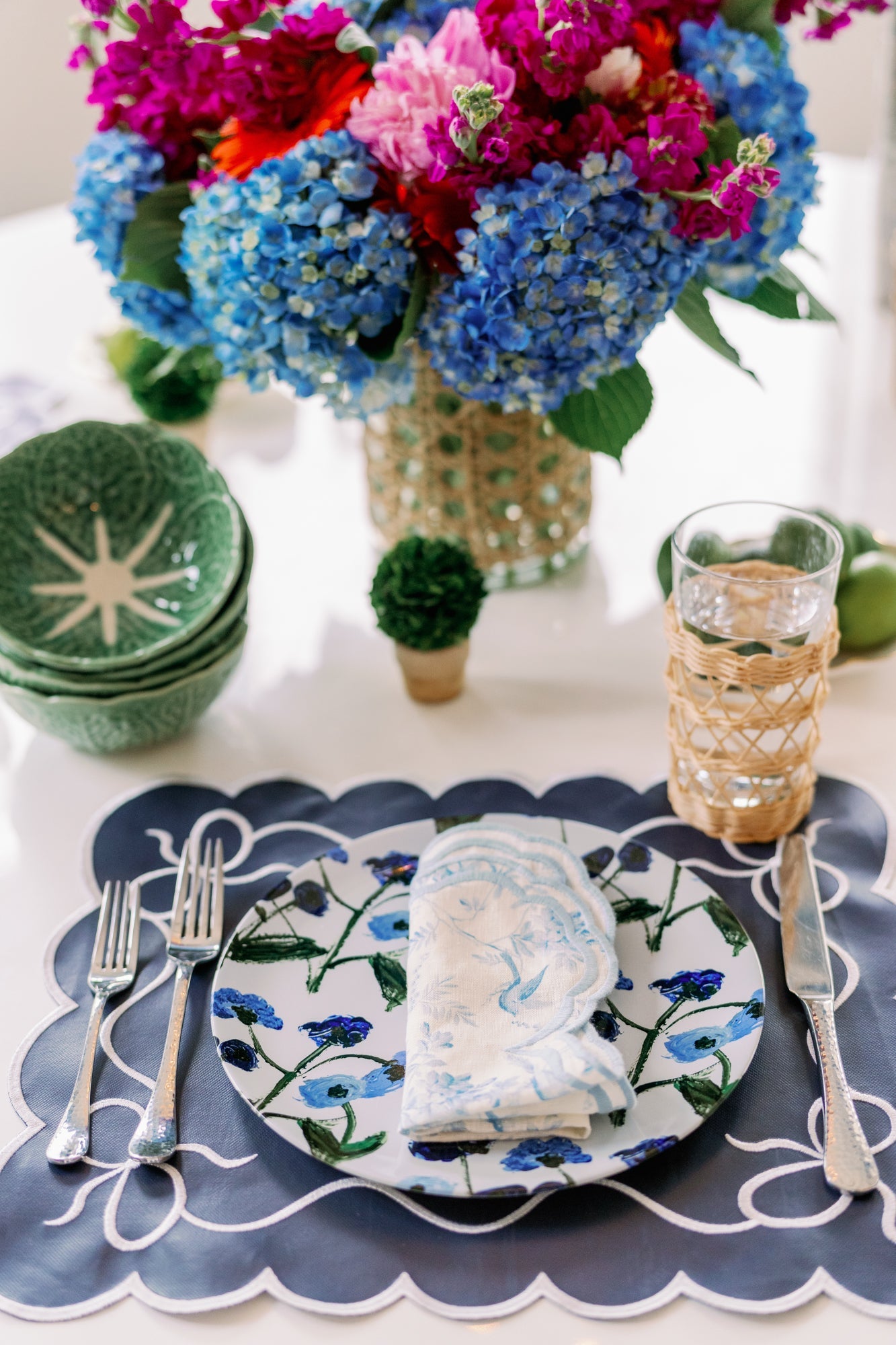 Set of Blue Posey China Plates, ceramic with blue floral pattern on Tampa Home & Garden Store