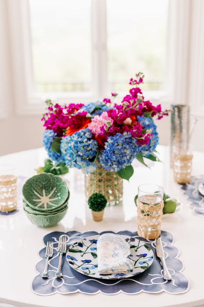 Set of Blue Posey China Plates by Erin Donahue Tice, blue floral porcelain dinner plates on Tampa Home & Garden Store