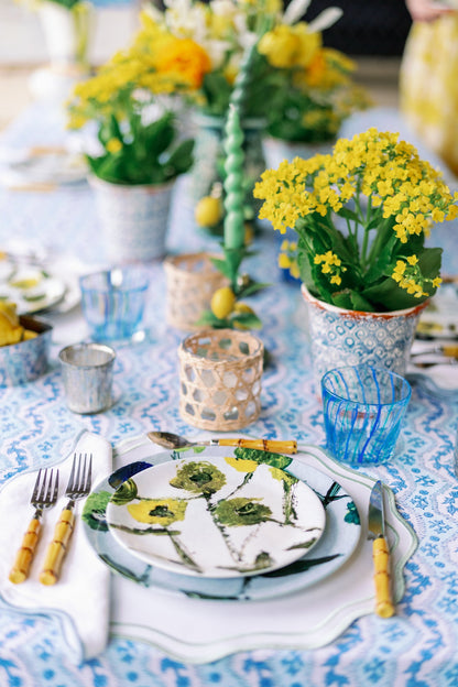 Lemon Posey China Plate by Erin Donahue Tice with yellow floral and rim on white porcelain on Tampa Home & Garden Store