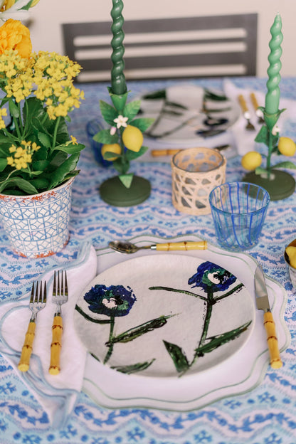 Posey china plates set, blue teal floral pattern, Erin Donahue Tice, set of 4 or 8 on Tampa Home & Garden Store