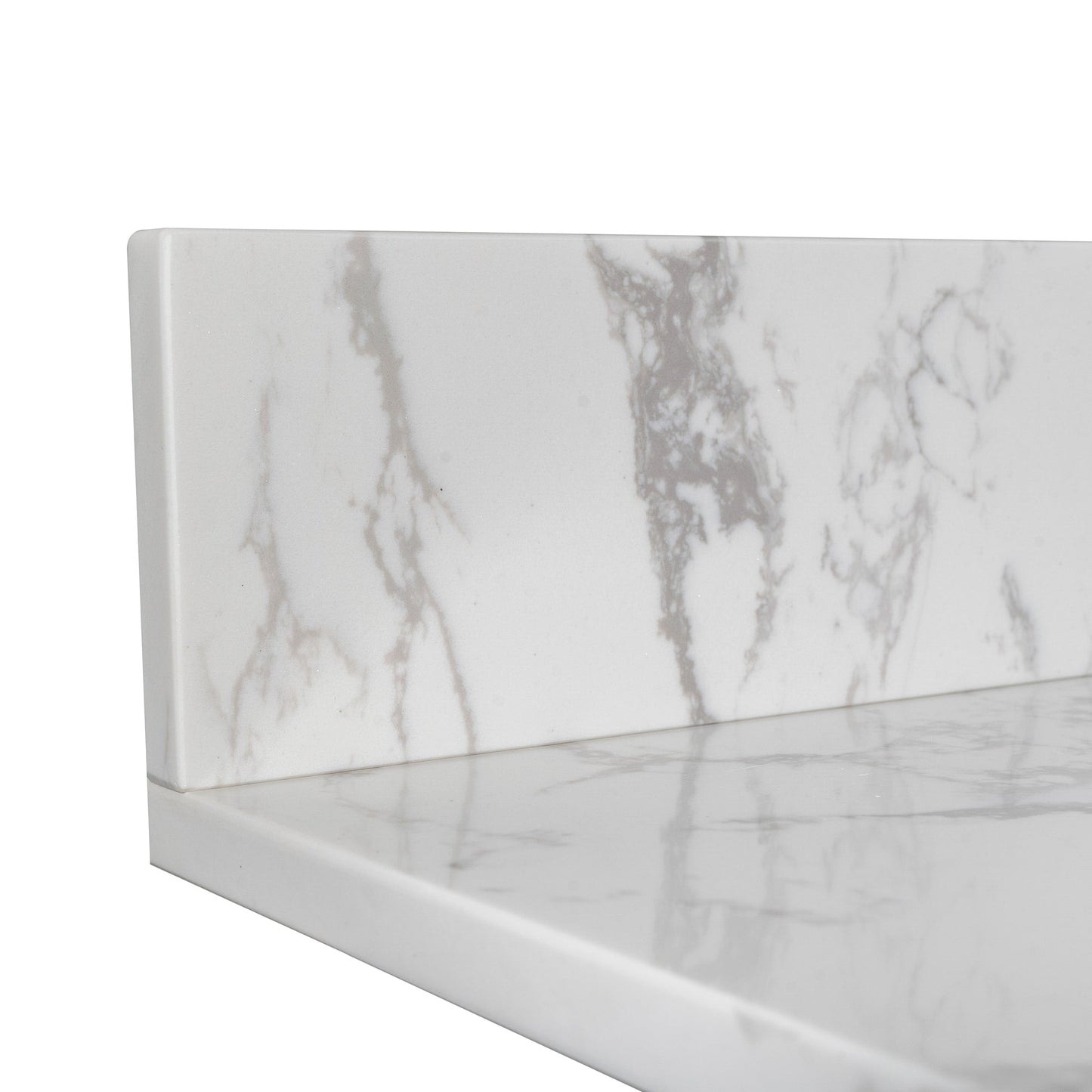 Montary 43x22 bathroom vanity top Carrara white engineered stone with back splash on Tampa Home & Garden Store