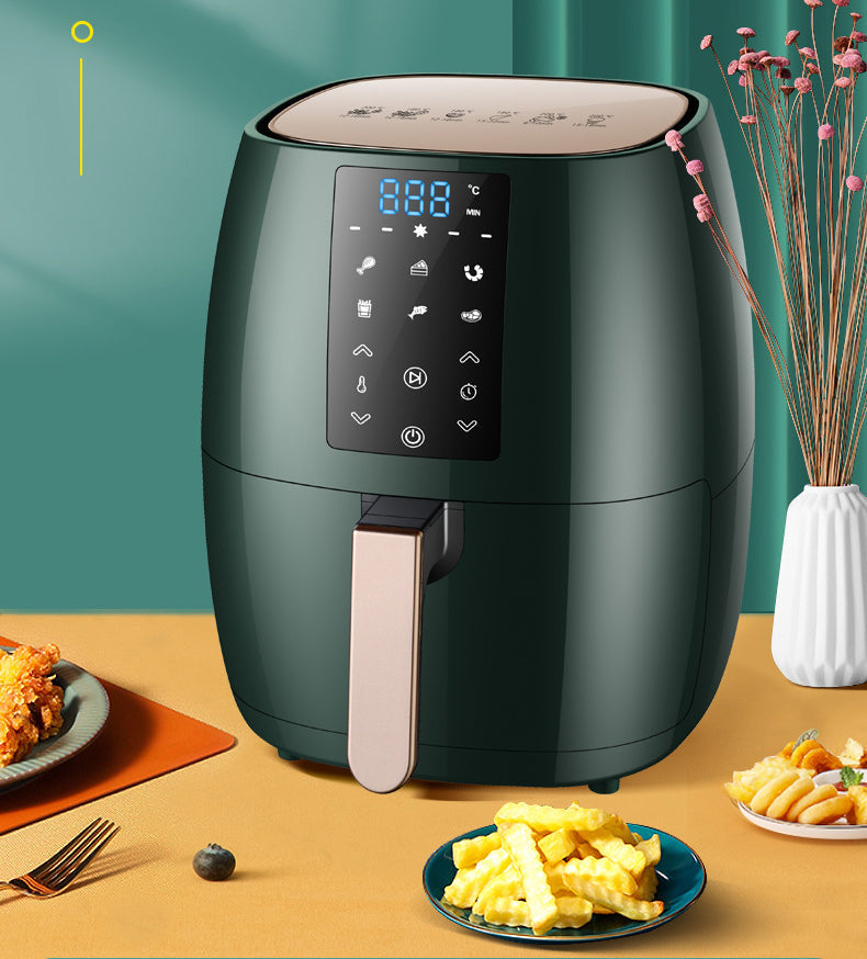 Air fryer 5.5L green model with smart touchscreen panel and rose-gold handle on Tampa Home & Garden Store