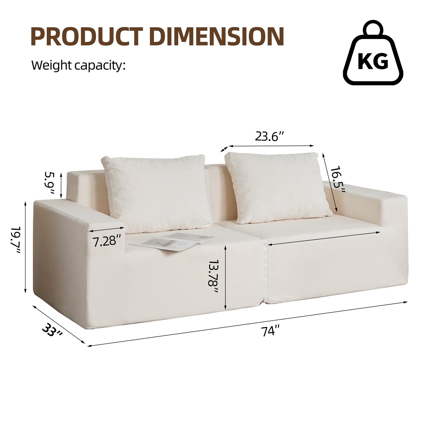No Installation&Convertible Living room foam sofa chair Loveseat Twin Size with Armrests Removable and Machine Washable Cover - Tampa Home & Garden Store