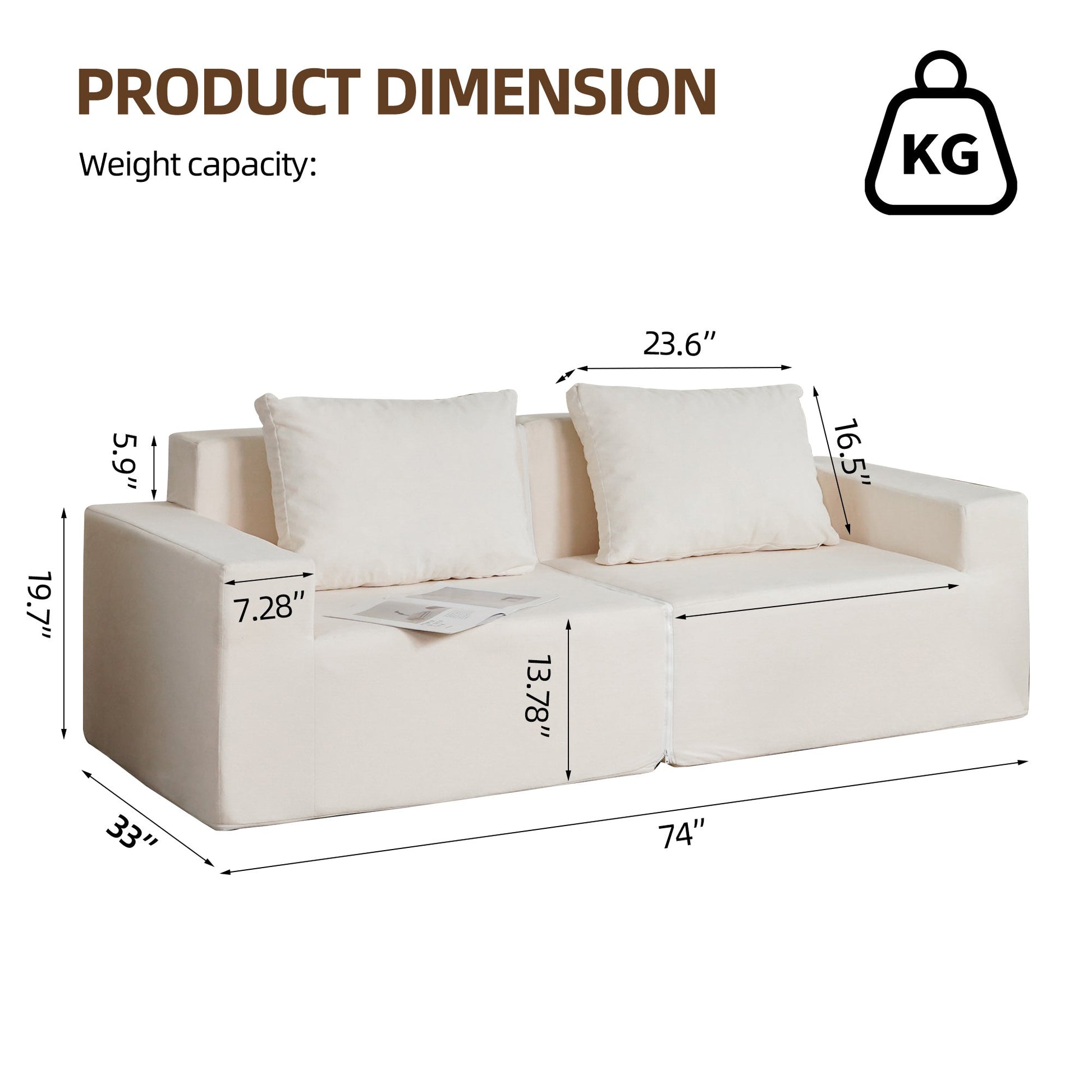 No Installation&Convertible Living room foam sofa chair Loveseat Twin Size with Armrests Removable and Machine Washable Cover - Tampa Home & Garden Store